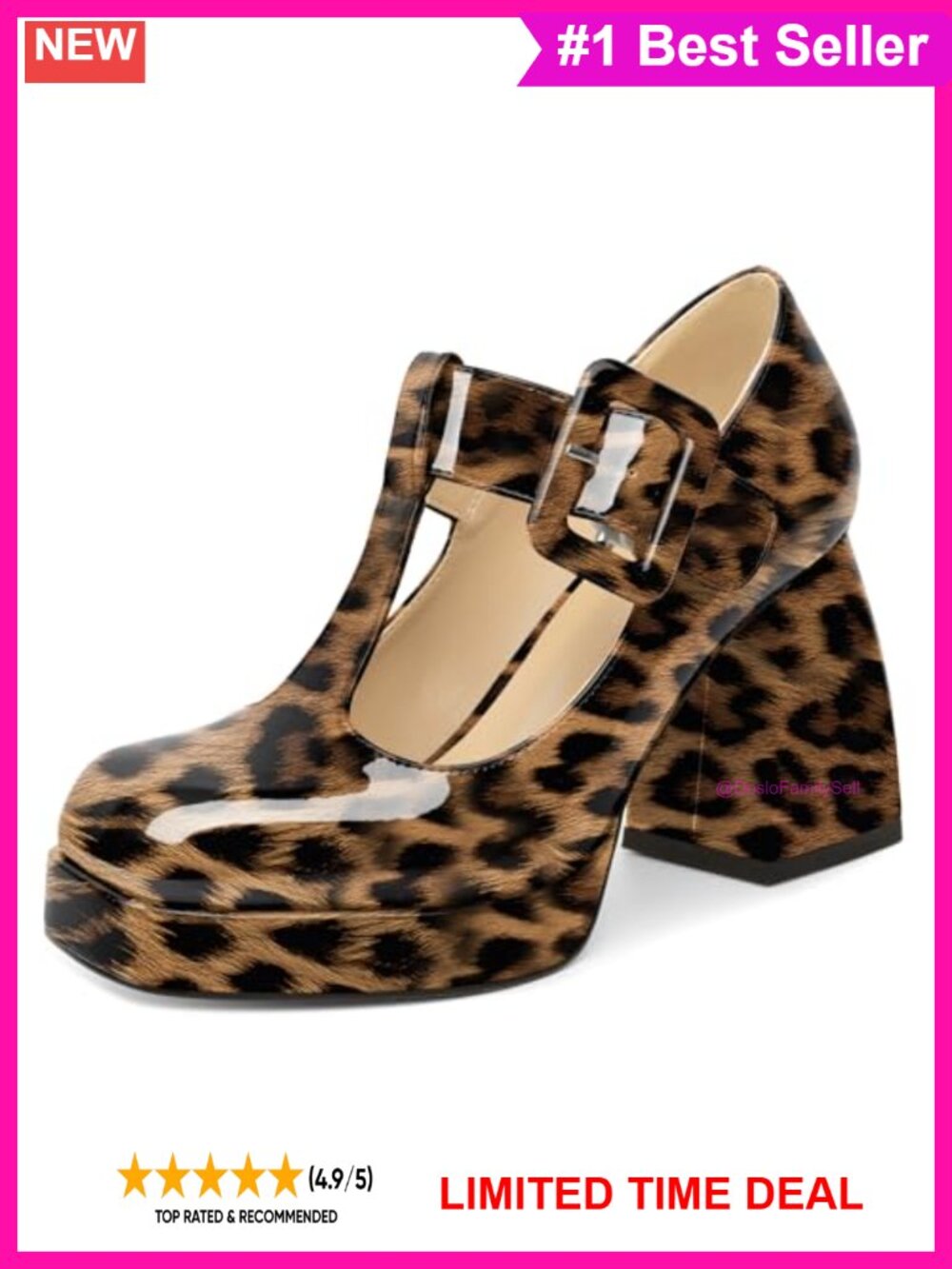 Platform Mary Jane Pumps Square Toe Chunky Heel Buckle Dress Shoes